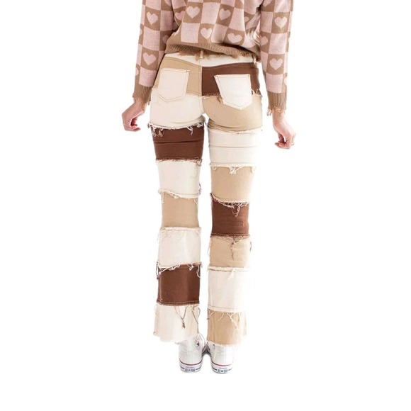 Machine-Brown Patchwork Flare 10.5' Jeans Ragstock Style FAASSA Sz 3 28X32 #326C - Picture 1 of 13